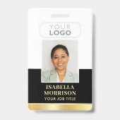 Employee ID 名前 会社ロゴ ブラックゴールド ビジネス バッジ (正面)
