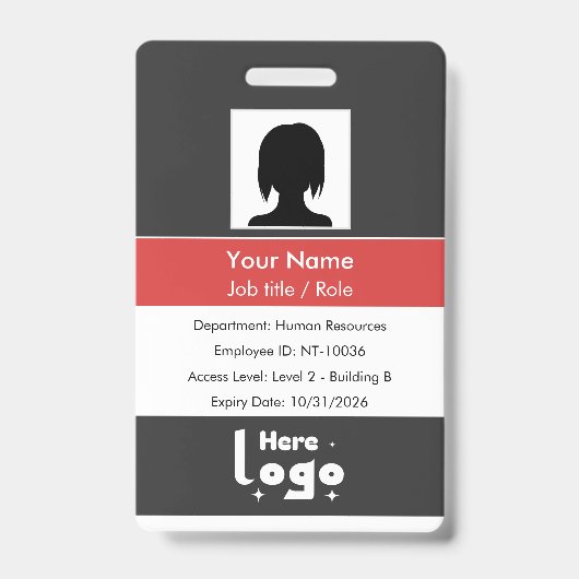 Employee ID card with photo and QR code バッジ (正面)