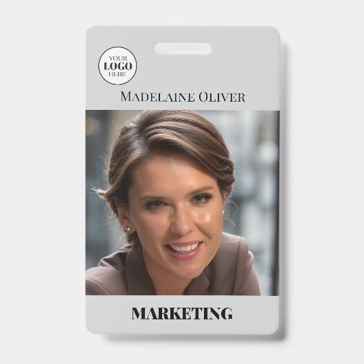 Employee ID Photo QR Code Grey Logo Badge バッジ (正面)