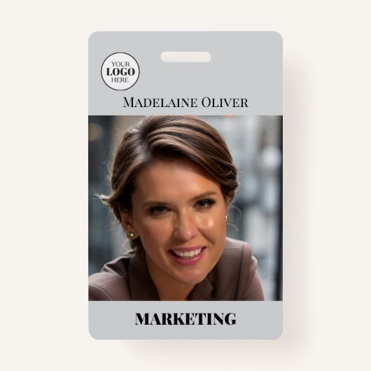 Employee ID Photo QR Code Grey Logo Badge バッジ (正面)