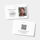 Employee ID Photo QR Simple Logo  バッジ (Front & Back)