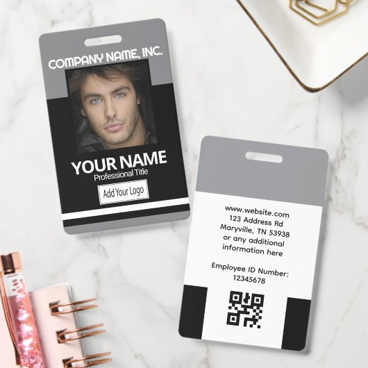 Employee Photo Badge ID - Black and Gray バッジ (オフィス)