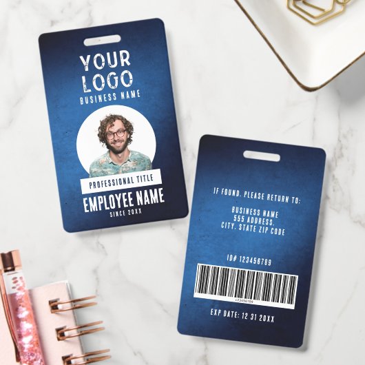 Employee Photo Blue Grunge Gradient Business バッジ (オフィス)