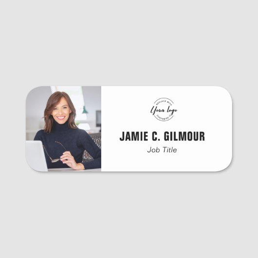 Employee photo Custom Business logo magnetic  名札 (正面)