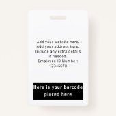 Employee Photo ID Name Barcode Logo Corporate バッジ (裏面)