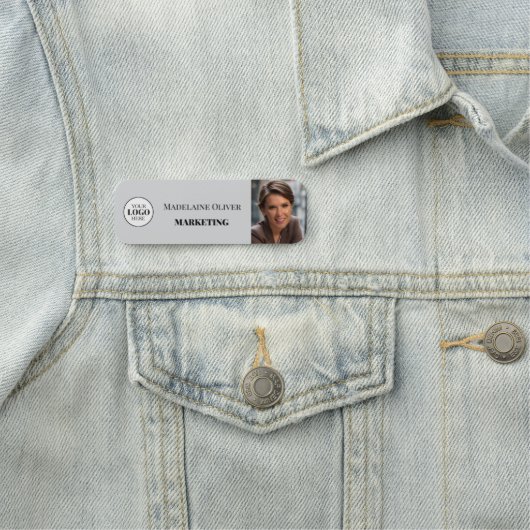  Employee Photo Logo Grey Simple 名札 (インサイチュ)