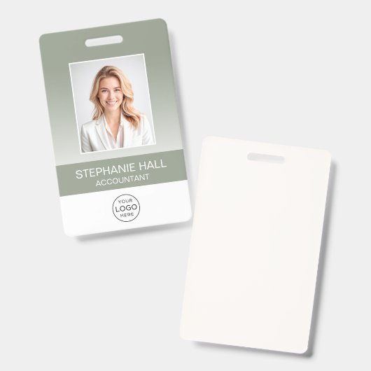 Employee Photo, Logo, Name Gradient バッジ (正面＆裏面)