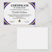 Employee Recognition Appreciation Gold Certificate エンクロージャーカード (正面/裏面)