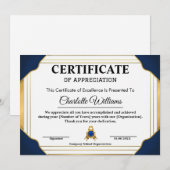 Employee Recognition Certificate ブルー ゴールド 2026 招待状 (正面/裏面)