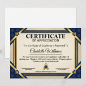 Employee Recognition Certificate ブルー ゴールド 2026 招待状 (正面/裏面)