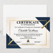 Employee Recognition Certificate ブルー ゴールド 2026 招待状 (正面/裏面)
