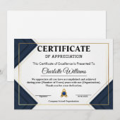 Employee Recognition Certificate ブルー ゴールド 2026 招待状 (正面/裏面)