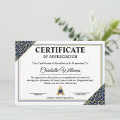 Employee Recognition Certificate 青と金 2026 招待状 (スタンド正面)