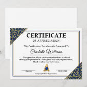 Employee Recognition Certificate 青と金 2026 招待状 (正面/裏面)