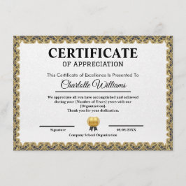 Employee Recognition Certificate of Appreciation エンクロージャーカード