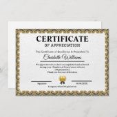 Employee Recognition Certificate of Appreciation エンクロージャーカード (正面/裏面)