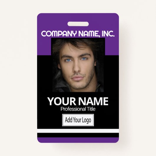 Employee / School Photo Badge - Black and Purple バッジ (正面)