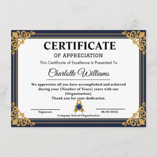 Employee Years of Service Certificate Gold エンクロージャーカード (正面)