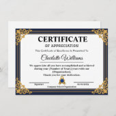 Employee Years of Service Certificate Gold エンクロージャーカード (正面/裏面)