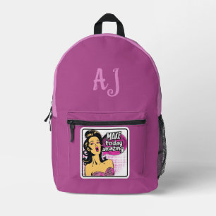 Empowering Purple "Make Today Amazing"レトロ引用文 プリントバックパック