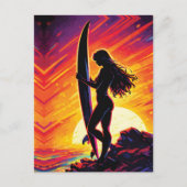 Empowering Surfer Girl Sunset Silhouette Pop Art ポストカード (正面)
