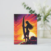 Empowering Surfer Girl Sunset Silhouette Pop Art ポストカード (スタンド正面)