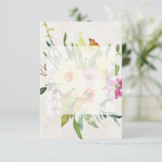 Empty budget Spring daffodil bouquet wedding  招待状 (スタンド正面)