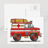 EMSレスキュー車の救急車の消防車 ポストカード (正面/裏面)