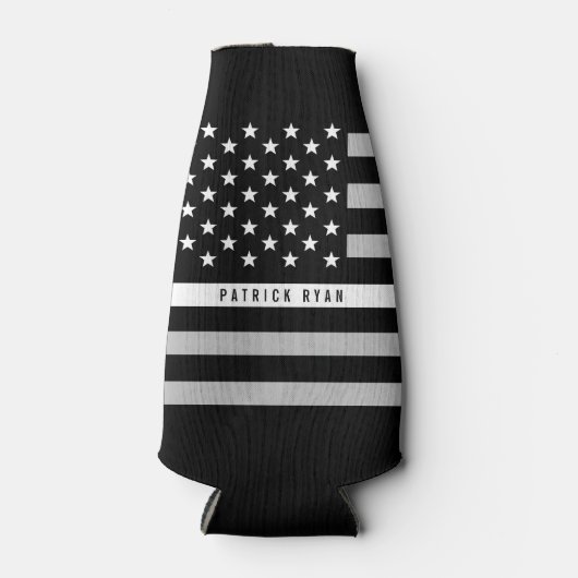 EMS薄型ホワイトラインアメリカ国旗のモノグラム名 ボトルクーラー (正面)