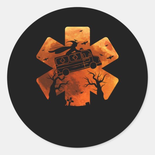 EMTおもしろい救急医療隊員EMSハロウィーンウィッチライディングアブ ラウンドシール (正面)