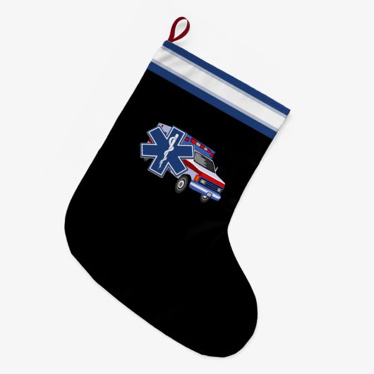 EMTの救急医療隊員EMSの救急車 ラージクリスマスストッキング (正面 (吊り時))