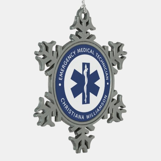 EMTカスタム記号救急医療技術者 スノーフレークピューターオーナメント (左)