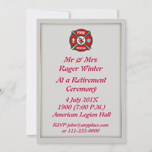 EMTファイアファイターリタイアメント招待状 招待状 (裏面)