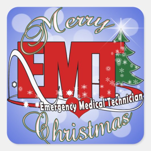 EMT救急医療技術者のクリスマス スクエアシール (正面)