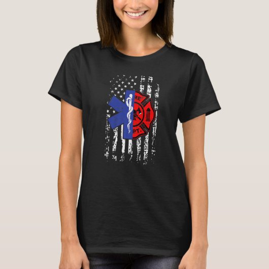Emt消防士エムットアメリカ国旗 Tシャツ (正面)