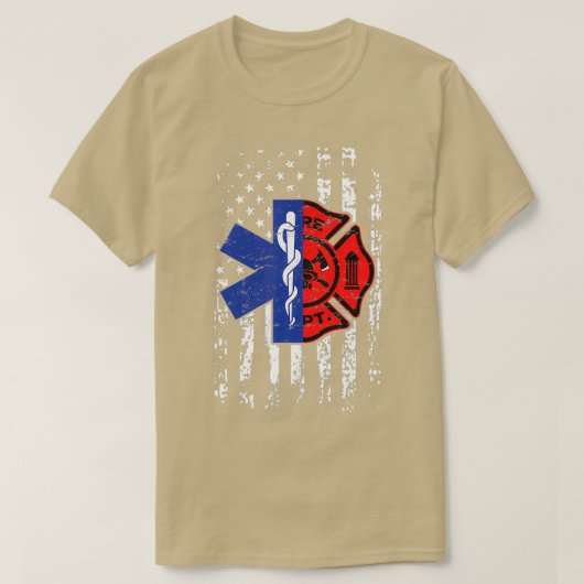 EMT消防士シャツ消防士EMTアメリカンFla Tシャツ (デザイン正面)