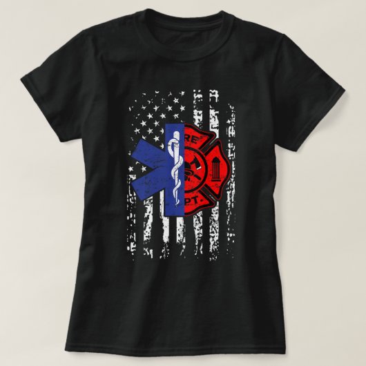EMT消防士EMTアメリカ国旗の贈り物 Tシャツ (デザイン正面)