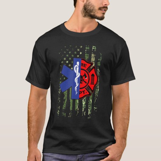 Emt消防消防士カモフラージュEmsパラメ Tシャツ (正面)