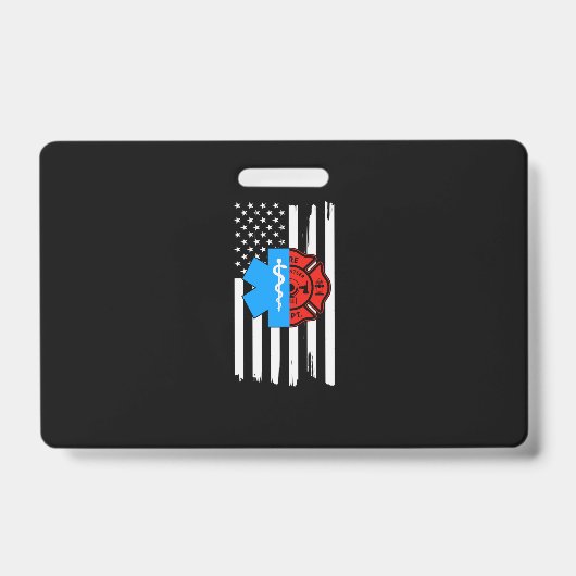 Emt Firefighter American Flag Distressed.Png バッジ (正面)
