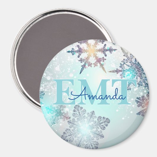 EMT Ice Blue Snowflake Personalized Name  マグネット (正面/裏面)