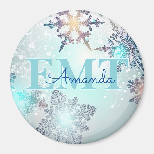 EMT Ice Blue Snowflake Personalized Name  マグネット (正面)
