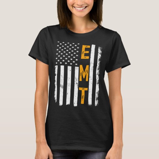 EMT Job American Flag Emergency Medical Technician Tシャツ (正面)