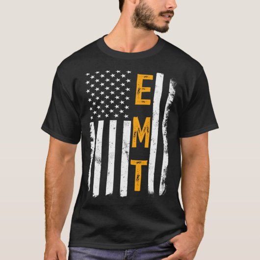 EMT Job American Flag Emergency Medical Technician Tシャツ (正面)