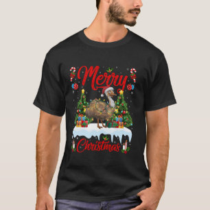 Emuバードクリスマスツリー照明サンタハットエミュークリスマ Tシャツ