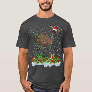 Emuバードラバーマッチングサンタ照明Emuクリスマス Tシャツ