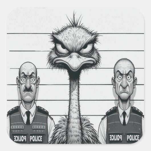 "Emu Police Lineup" スクエアシール (正面)