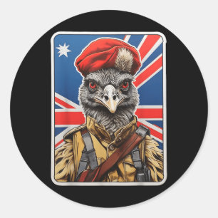 Emu War Heroデザイン- Emu In軍隊制服 ラウンドシール