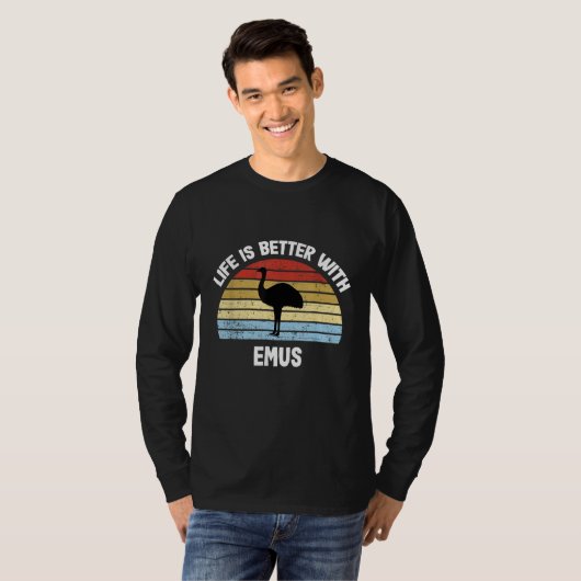 Emu with German Text Das Leben ist besser Tシャツ (正面フル)