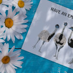 Emus Bird Loversのメッセーカスタムジ ポストカード<br><div class="desc">この葉書の前のメッセージは自分の挨拶カスタマイズと一緒にすることができる。この文字は、3つのemusの現実的なスタイルイラストの上に表示される。このハガキの裏側は空白の自分のメッセージで書も使えるためだ。</div>