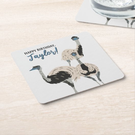 Emus Bird lovers パーソナライズされたパーティー スクエアペーパーコースター (アングル)